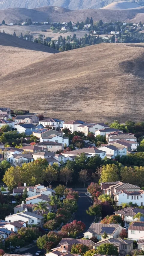 Aerial View Of Residential Blocks At Sunset in San Ramon, California Stock Footage 345217418