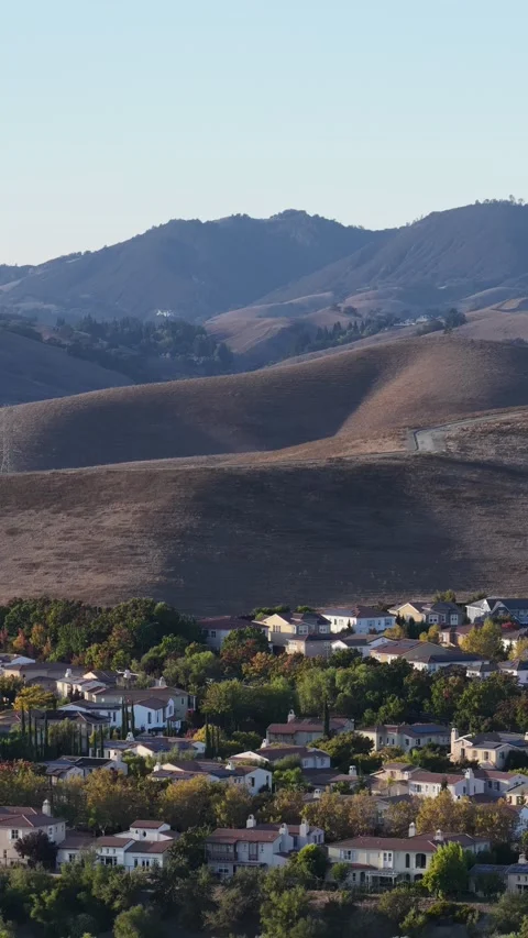 Aerial View Of Residential Blocks At Sunset in San Ramon, California Stock Footage 345217539