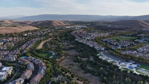 Aerial View Of Residential Blocks At Sunset in San Ramon, California Stock Footage 345217631