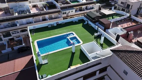 Aerial view of residential complex with swimming pool and terrace Stock Footage 346093252