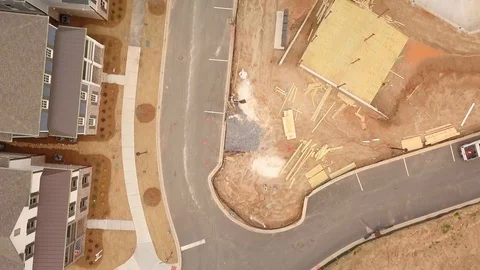 Aerial view of residential construction on new neighborhood. Stock Footage