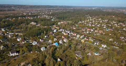 Aerial view of residential development in Ukraine with private homes Stock Footage 345370652