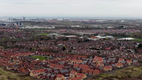 Aerial view of residential housing developments in Redcar North Yorkshire w.. Stockbeeldmateriaal 337137419