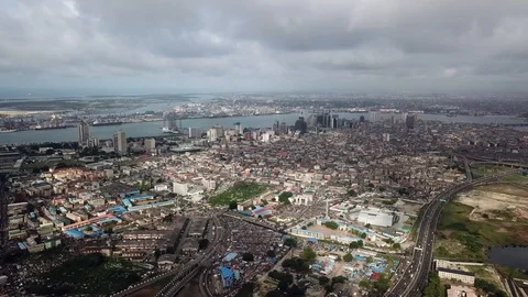 Aerial view of residential neighborhood in Lagos Nigeria Stock Footage
