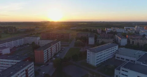 Aerial view of residential neighborhoods at sunset. Stock Footage