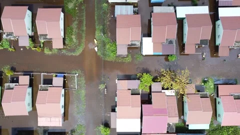 Aerial view of residents' activities experiencing flooding in a residential.. Stock Footage 330729610