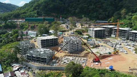 Aerial View of Resort Construction and Cranes in Phuket Stock Footage 341506599