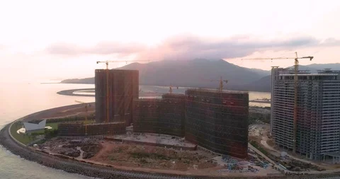 Aerial View of Resort Construction Site At Beach Stock Footage 103498094