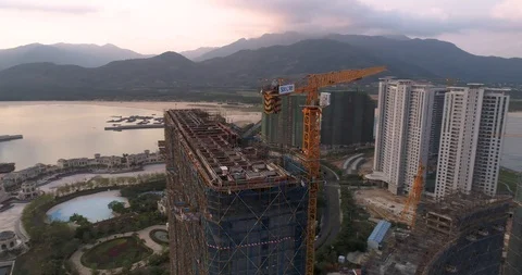 Aerial View of Resort Construction Site At Beach Stock Footage 103498388