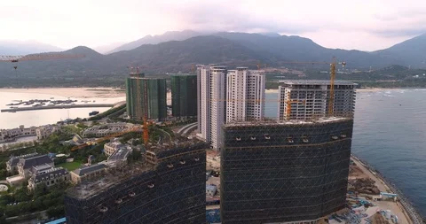 Aerial View of Resort Construction Site At Beach Stock Footage 103498535