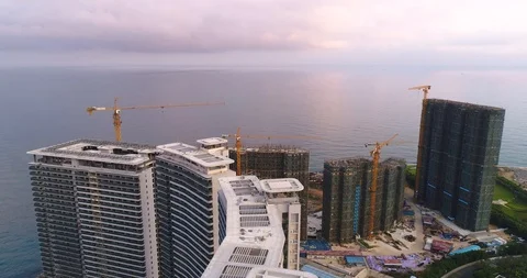 Aerial View of Resort Construction Site At Beach Stock Footage 103498639
