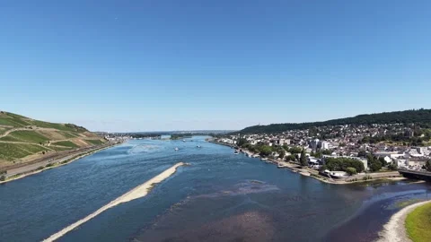 Aerial View of Rhine River Between Bingen and Rudesheim Stock Footage 341034553
