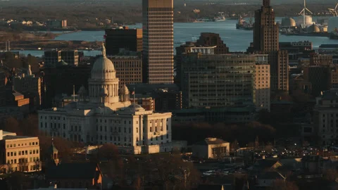 Aerial view of the Rhode Island State House Stock Footage 327307558