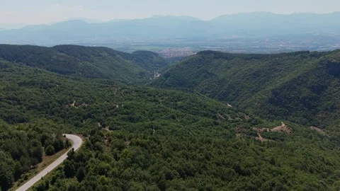 Aerial view of Rhodopes mountains and forests near Leshten, Bulgaria Vídeo Stock 343686853