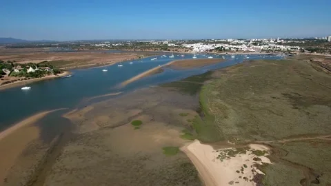 Aerial view of Ria de Alvor, Alvor, Algarve south of Portugal Stock Footage 151806314