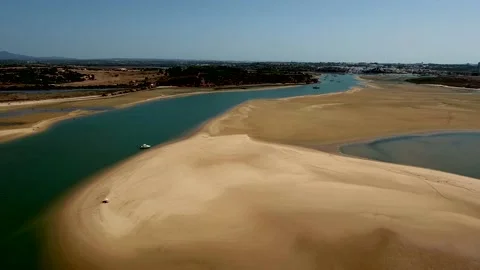 Aerial view of Ria de Alvor, Alvor, Algarve south of Portugal Stock Footage 154281007