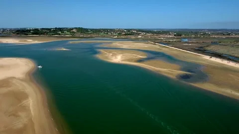 Aerial view of Ria de Alvor, Alvor, Algarve south of Portugal Stock Footage 154305531