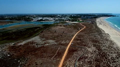 Aerial view of Ria de Alvor, Alvor, Algarve south of Portugal Stock Footage 154376253