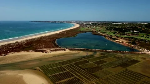 Aerial view of Ria de Alvor, Alvor, Algarve south of Portugal Stock Footage 154392415