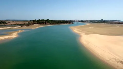 Aerial view of Ria de Alvor, Alvor, Algarve south of Portugal Stock Footage 154401402