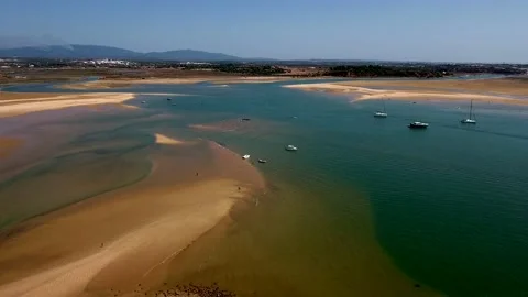 Aerial view of Ria de Alvor, Alvor, Algarve south of Portugal Stock Footage 154438320