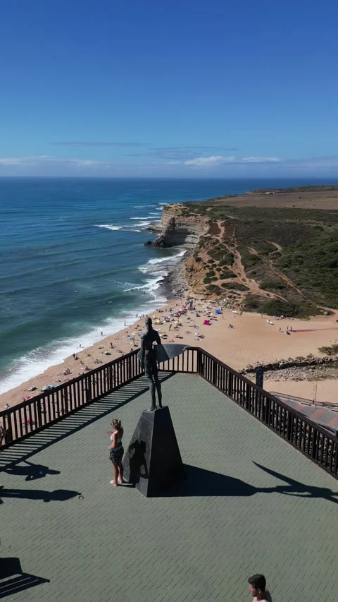 Aerial view of Ribeira D Ilhas beach in Ericeira Portugal Stock Footage 288083573