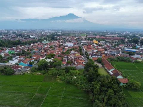Aerial view of rice fields on the outskirts of Purwokerto City Stock Photos