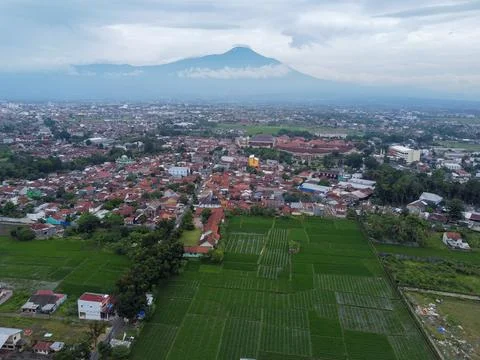 Aerial view of rice fields on the outskirts of Purwokerto City Stock Photos