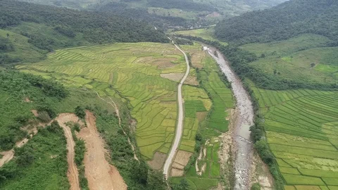 Aerial view of rice terraced fields in Northwest Vietnam Video stock 127012882