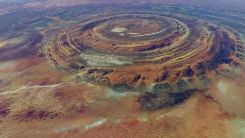 Aerial view of Richat Structure also called Guelb er Richât 4k animation Stock Footage 165150109