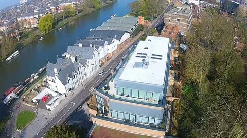 Aerial view Richmond upon Thames, affluent suburb on the outskirts of London Stock Footage 80289199