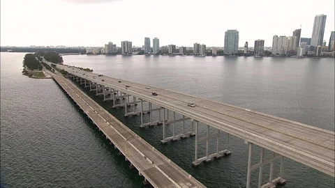 Aerial view Rickenbacker Causeway elevated flyover Miami Florida 動画素材 80170681