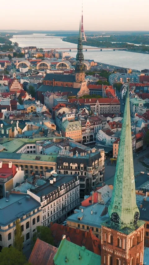 Aerial view of Riga downtown Stock Footage 276099312