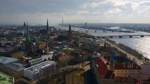 Aerial view of the Riga old town 스톡 동영상 87967412