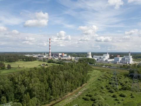 Aerial view of Riga TEC -2 Electricity power station drone top view Stock Photos