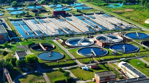 Aerial View of Riga Water Management Infrastructure, Climate Resilience Stock Footage 340983585