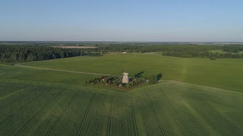 Aerial view right on the old mill and flies over it Stock Footage 101978899