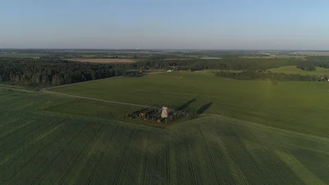Aerial view right on the old mill and flies over it Stock Footage 101979294