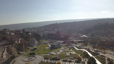 Aerial view of Rike Park. Bridge of Piece. Tbilisi. Georgia 스톡 동영상 83346818