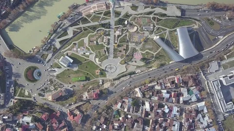 Aerial view of Rike Park. Bridge of Piece. Tbilisi. Georgia 2017 Stock Footage 83347237