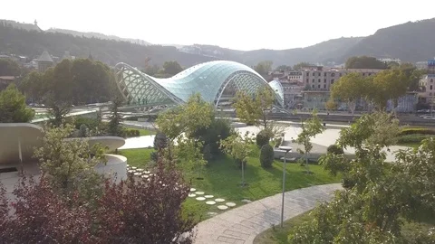 Aerial view of Rike Park. Bridge of Piece. Tbilisi. Georgia Stock-Footage 83556836