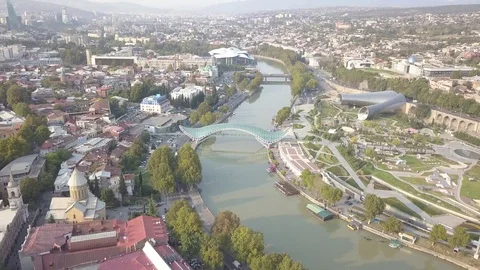 Aerial view of Rike Park. Bridge of Piece. Tbilisi. Georgia Stock Footage 83557716