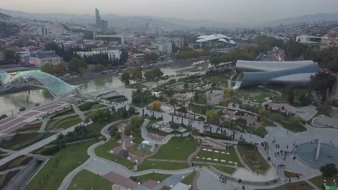 Aerial view of Rike Park. Bridge of Piece. Tbilisi. Georgia Видео 83558186
