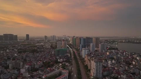 Aerial view of Ring Road 2 west of West Lake in Hanoi at sunset Stockbeeldmateriaal 342275841