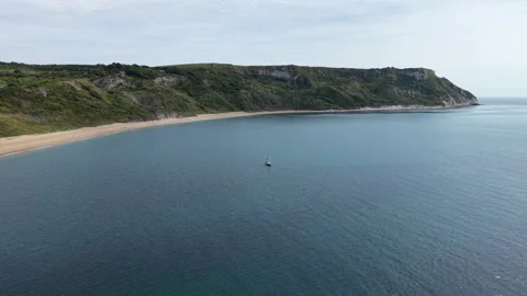 Aerial View of Ringstead Bay Along the Jurassic Coast in Dorset, England Stock Footage 336252579
