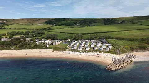 Aerial View of Ringstead Bay Along the Jurassic Coast in Dorset, England Stock Footage 336252873