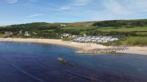Aerial View of Ringstead Bay Along the Jurassic Coast in Dorset, England Stock Footage 336255737