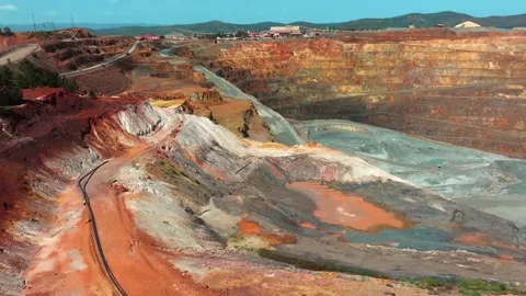 Aerial view of Rio Tinto open-pit mine in Spain Stock Footage 332773648