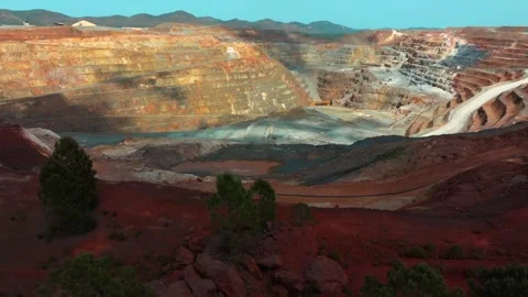 Aerial view of Rio Tinto open-pit mine in Spain Stock Footage 332773740