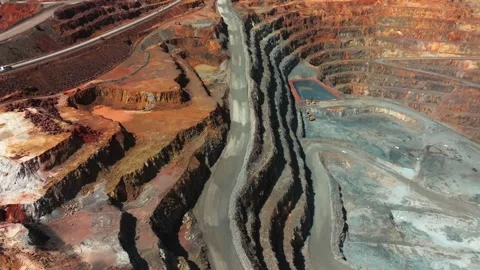 Aerial view of Rio Tinto open-pit mine in Spain Stock Footage 332773741